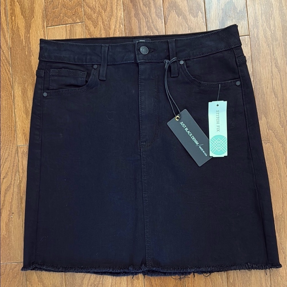 Just Black Midi Stretchy Jean Skirt Medium‎ NWT